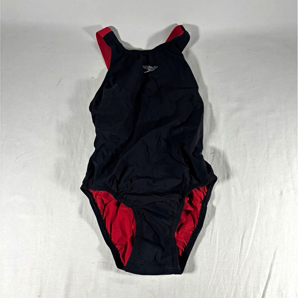 Speedo Girls Swimwear Solid Black/Red One Piece Swimsuit | One Size MPN SP216927